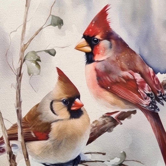 Northern Red Cardinal with Female Love Birds Hanging‎ Canvas Watercolor - Picture 5 of 7